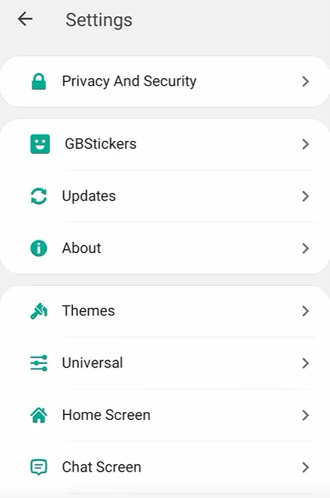 GB Settings Homescreen